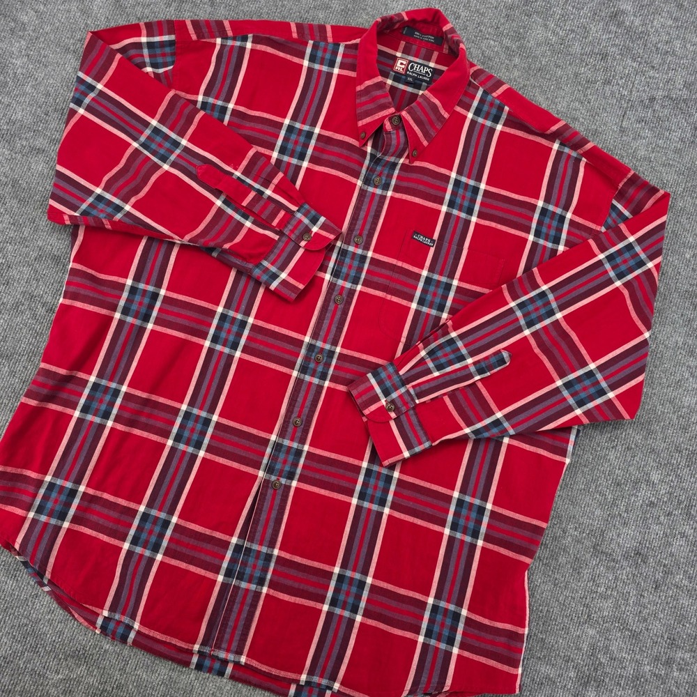 Chaps Ralph Lauren Mens XXL Red Plaid Cotton Button Down Shirt Long Sleeve 78320